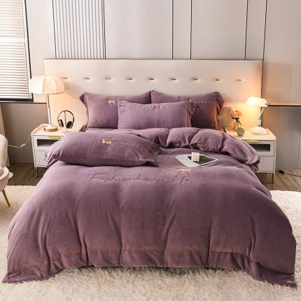 91家纺网 家纺一手货源 找家纺 金麦2022新款230克全消光A类牛奶绒四件套-梦鹿香芋紫