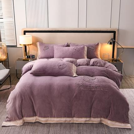 91家纺网 家纺一手货源 找家纺 总 金麦2022新款230克全消光A类牛奶绒四件套-伊丽莎白