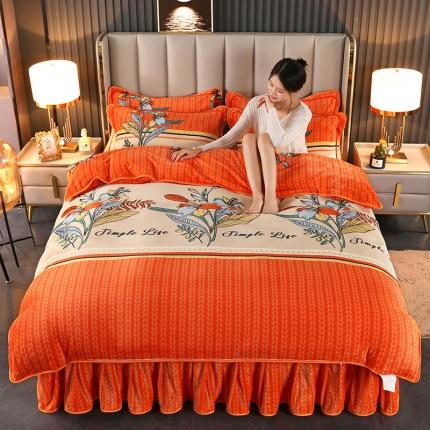 直播爆款2022高克重牛奶绒金貂绒四件套床裙套件