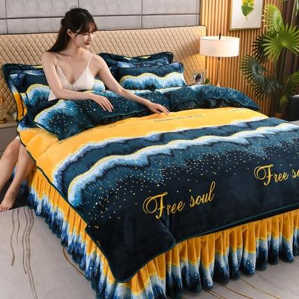 91家纺网 家纺一手货源 找家纺 羽梦 新款8.5斤牛奶法莱绒金貂法兰绒四件套直播爆款流光溢彩