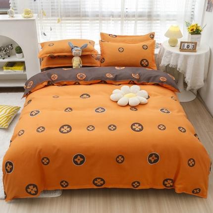 91家纺网 家纺一手货源 找家纺 大G 2024新款140克印花磨毛四件套 幸运花-桔