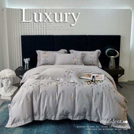 宅家居 180支阿克苏长绒棉刺绣全棉四件套-芙尼系列 高级灰