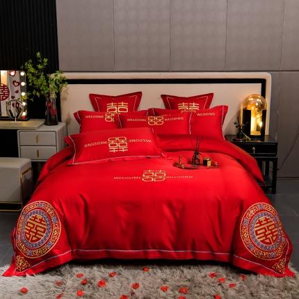 91家纺网 家纺一手货源 找家纺 卓缦2024新款加厚磨毛婚庆婚庆被大红喜被四件套 满心欢喜