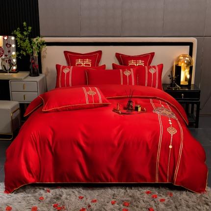 91家纺网 家纺一手货源 找家纺 卓缦2023新款加厚磨毛婚庆四件套婚庆被大红喜被 永结同心