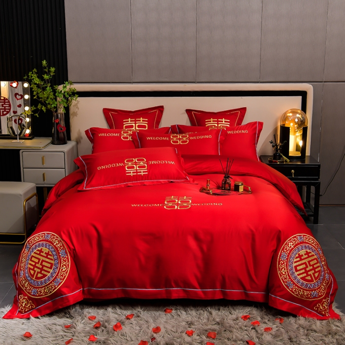91家纺网 家纺一手货源 找家纺 卓缦2024新款加厚磨毛婚庆婚庆被大红喜被四件套 满心欢喜
