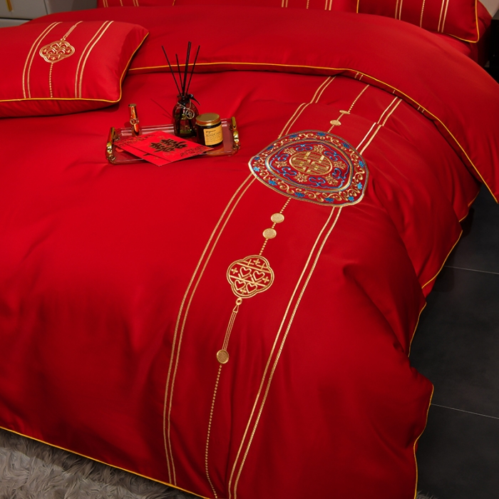 91家纺网 家纺一手货源 找家纺 卓缦2023新款加厚磨毛婚庆四件套婚庆被大红喜被 永结同心