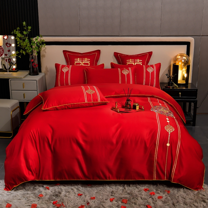 91家纺网 家纺一手货源 找家纺 卓缦2023新款加厚磨毛婚庆四件套婚庆被大红喜被 永结同心