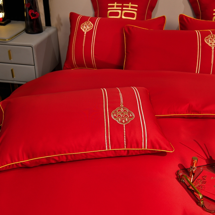 91家纺网 家纺一手货源 找家纺 卓缦2023新款加厚磨毛婚庆四件套婚庆被大红喜被 永结同心