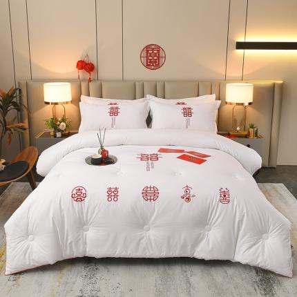 91家纺网 家纺一手货源 找家纺 金麦2022款婚庆被结婚被喜被大豆被白色婚庆喜被 喜愿