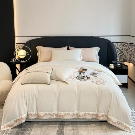 91家纺网 家纺一手货源 找家纺 理想家 2022新款全棉磨毛绣花四件套-秘密花园 白