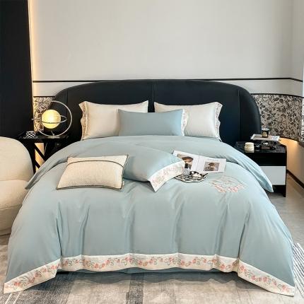 91家纺网 家纺一手货源 找家纺 理想家 2022新款全棉磨毛绣花四件套-秘密花园 绿