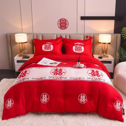 （总）金麦2022新款婚庆被大红喜被数码印花水洗棉大豆被