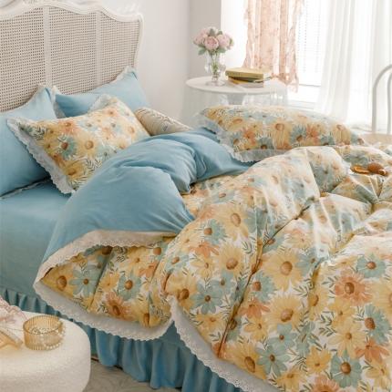 91家纺网 家纺一手货源 找家纺 菊上 2022新款法式花边款-棉加绒四件套 莫奈