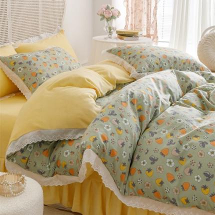 91家纺网 家纺一手货源 找家纺 菊上 2022新款法式花边款-棉加绒四件套 微甜