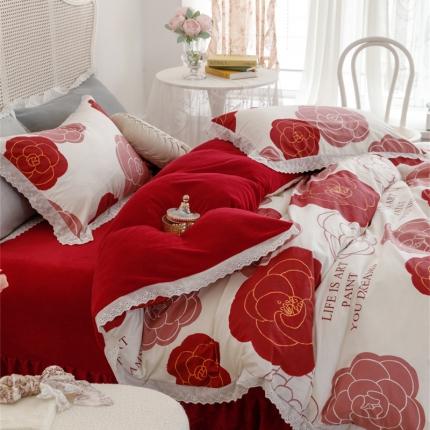 91家纺网 家纺一手货源 找家纺 菊上 2022新款法式花边款-棉加绒四件套 邂逅