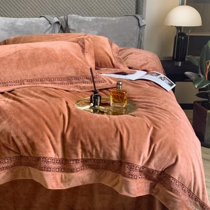 91家纺网 家纺一手货源 找家纺 榻尚 新款婴肤绒婴儿绒牛奶兔绒纯色镂空高端加厚绒四件套