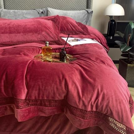 91家纺网 家纺一手货源 找家纺 榻尚 新款婴肤绒婴儿绒牛奶兔绒纯色镂空高端加厚绒四件套