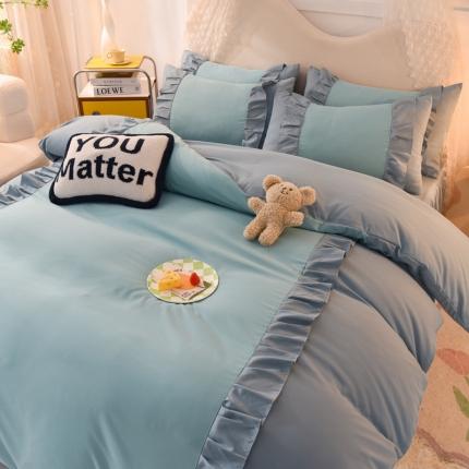 91家纺网 家纺一手货源 找家纺 （总）2023新款韩版公主风水洗棉拼色灰色花园系列四件套