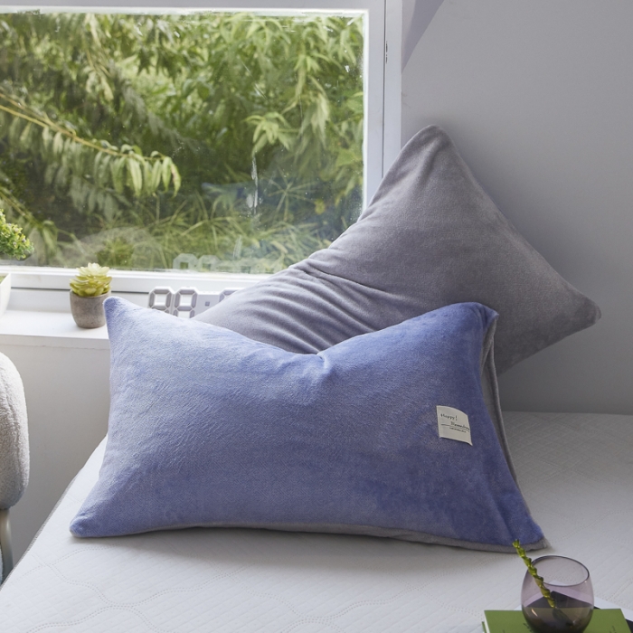 91家纺网 家纺一手货源 找家纺 爱港 2023冬季新款加厚牛奶绒法莱绒肌理纹枕套 蓝+灰