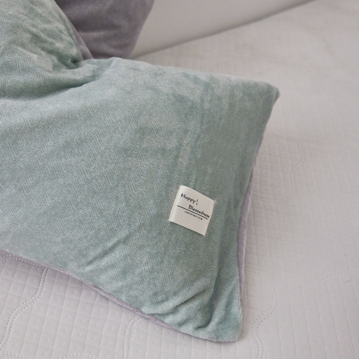 91家纺网 家纺一手货源 找家纺 爱港 2023冬季新款加厚牛奶绒法莱绒肌理纹枕套 绿+灰