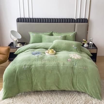 91家纺网 家纺一手货源 找家纺 （总）靓生活 新款纯色牛奶绒绣花小清新床裙四件套-初遇