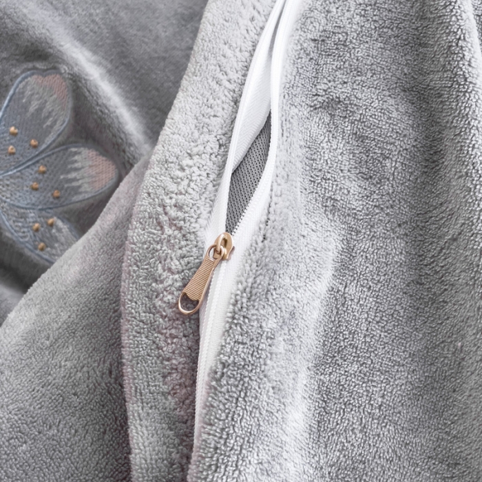 91家纺网 家纺一手货源 找家纺 靓生活 2022新款纯色牛奶绒绣花小清新床裙四件套-初遇 灰色