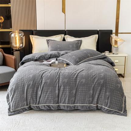 91家纺网 家纺一手货源 找家纺 亚龙工厂店2022新款绒套件系列 千鸟格-灰色