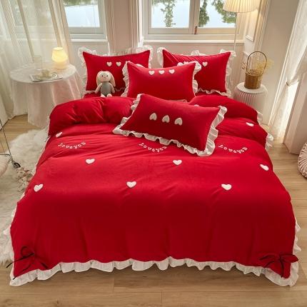 91家纺网 家纺一手货源 找家纺 （总）金米诺 2022直播供货韩版花边纯色牛奶绒水晶四件套