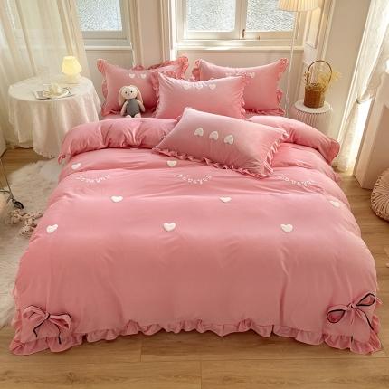 91家纺网 家纺一手货源 找家纺 （总）金米诺 2022直播供货韩版花边纯色牛奶绒水晶四件套