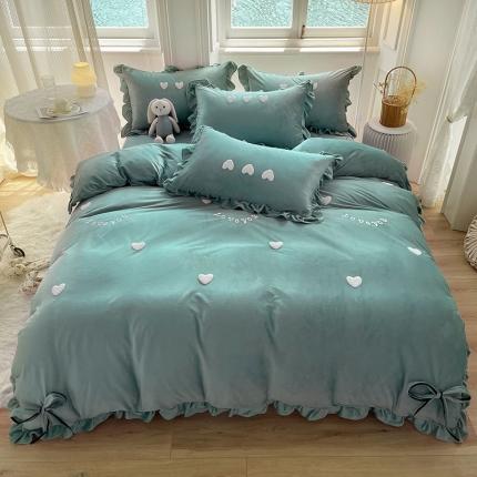 91家纺网 家纺一手货源 找家纺 （总）金米诺 2022直播供货韩版花边纯色牛奶绒水晶四件套