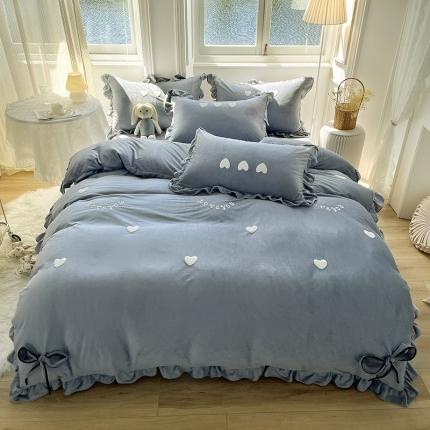 91家纺网 家纺一手货源 找家纺 （总）金米诺 2022直播供货韩版花边纯色牛奶绒水晶四件套