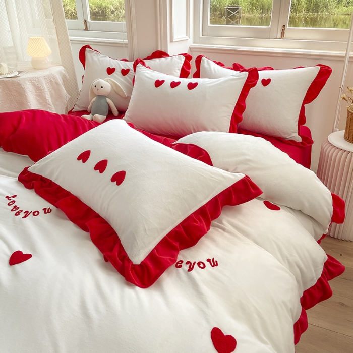 91家纺网 家纺一手货源 找家纺 （总）金米诺 2022直播供货韩版花边纯色牛奶绒水晶四件套