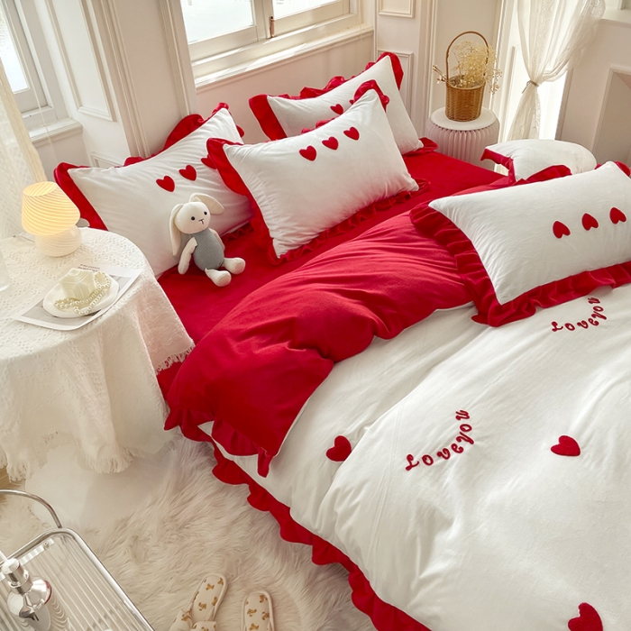 91家纺网 家纺一手货源 找家纺 （总）金米诺 2022直播供货韩版花边纯色牛奶绒水晶四件套