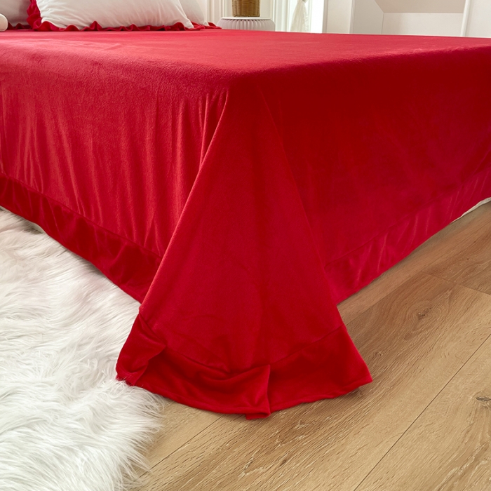 91家纺网 家纺一手货源 找家纺 （总）金米诺 2022直播供货韩版花边纯色牛奶绒水晶四件套