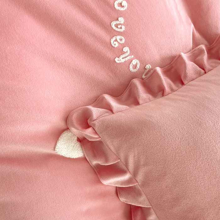 91家纺网 家纺一手货源 找家纺 金米诺 2022直播供货韩版花边纯色牛奶绒水晶四件套 粉玉色