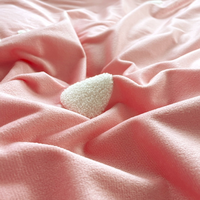 91家纺网 家纺一手货源 找家纺 金米诺 2022直播供货韩版花边纯色牛奶绒水晶四件套 粉玉色