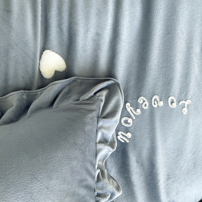 91家纺网 家纺一手货源 找家纺 金米诺 2022直播供货韩版花边纯色牛奶绒水晶四件套 星空灰