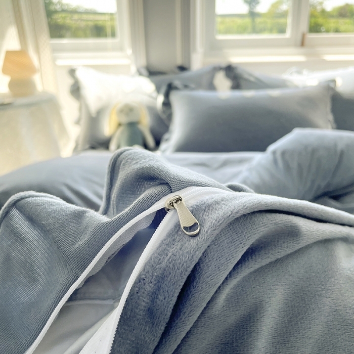 91家纺网 家纺一手货源 找家纺 金米诺 2022直播供货韩版花边纯色牛奶绒水晶四件套 星空灰