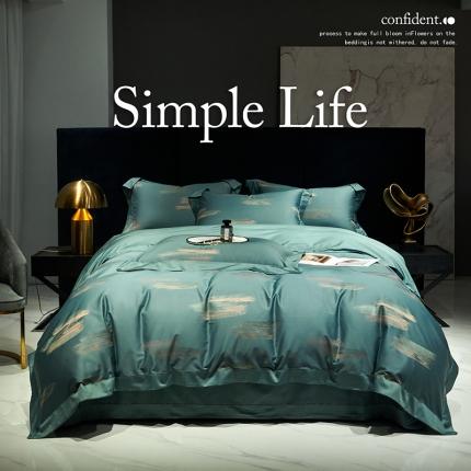 宅家居140支色织提花高定长绒棉四件套-奢华系列 溢彩-甘蓝