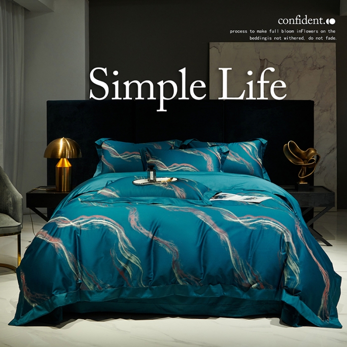 91家纺网 家纺一手货源 找家纺 宅家居140支色织提花高定长绒棉四件套-奢华系列奥维斯-宝蓝