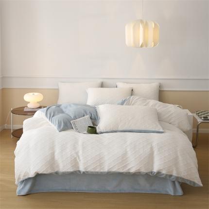 91家纺网 家纺一手货源 找家纺 （总）婳庭 2023新款水洗棉绒菱格四件套