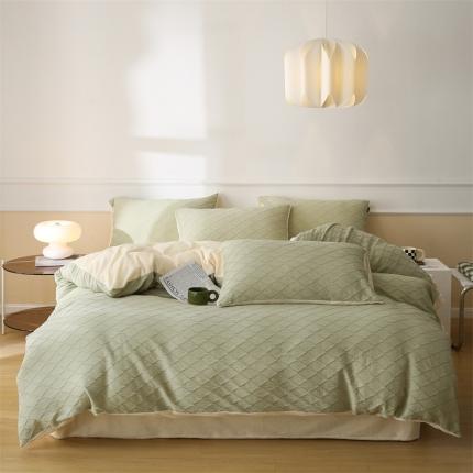 91家纺网 家纺一手货源 找家纺 （总）婳庭 2023新款水洗棉绒菱格四件套