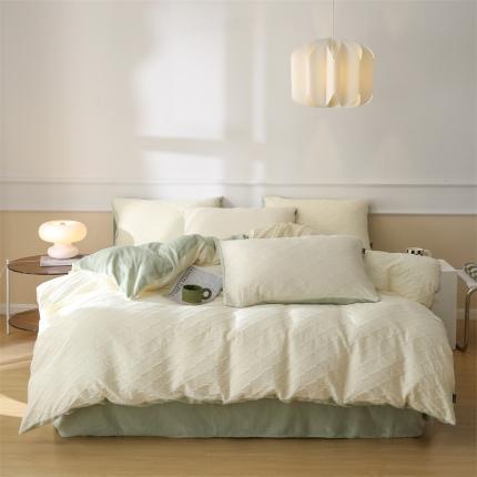 91家纺网 家纺一手货源 找家纺 （总）婳庭 2023新款水洗棉绒菱格四件套