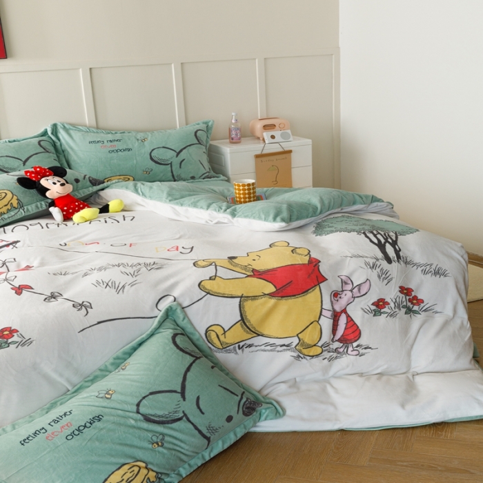 91家纺网 家纺一手货源 找家纺 杜先生 2023新款高克重牛奶绒印花四件套 塔塔熊