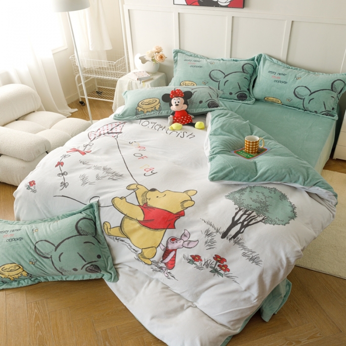 91家纺网 家纺一手货源 找家纺 杜先生 2023新款高克重牛奶绒印花四件套 塔塔熊