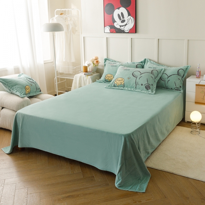 91家纺网 家纺一手货源 找家纺 杜先生 2023新款高克重牛奶绒印花四件套 塔塔熊