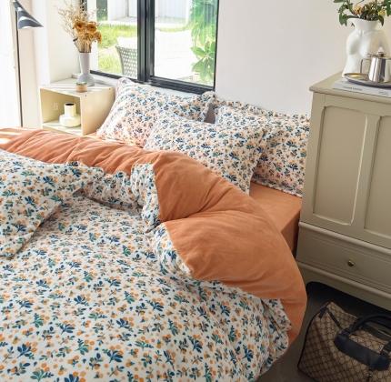 91家纺网 家纺一手货源 找家纺 （总）宅部落 2022新款高克重田园风印花牛奶绒四件套