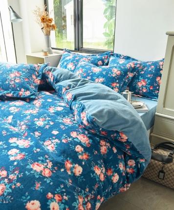 91家纺网 家纺一手货源 找家纺 （总）宅部落 2022新款高克重田园风印花牛奶绒四件套