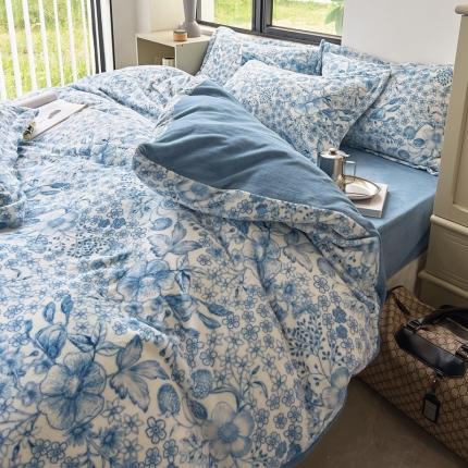 91家纺网 家纺一手货源 找家纺 （总）宅部落 2022新款高克重田园风印花牛奶绒四件套