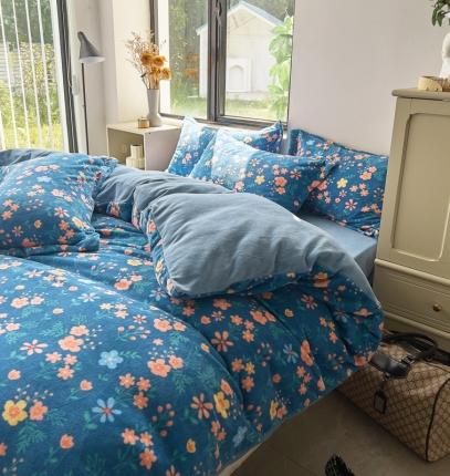 91家纺网 家纺一手货源 找家纺 （总）宅部落 2022新款高克重田园风印花牛奶绒四件套